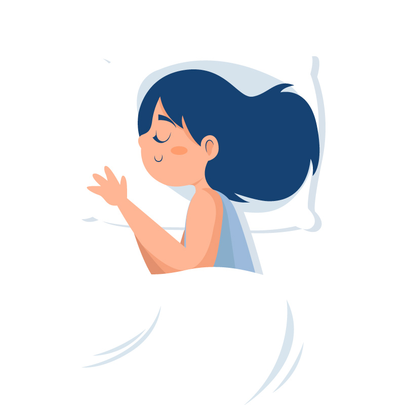 Девочка спит на подушке в защитном напернике